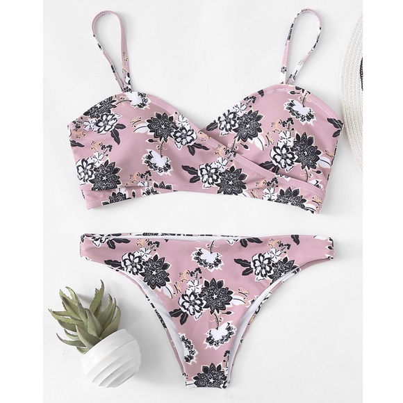 Other - Flower Print Padded Wrap Bikini Set
